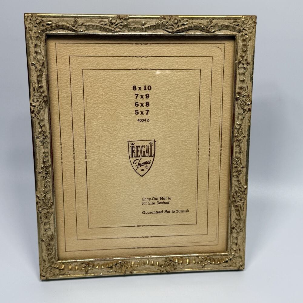 Vintage Regal MCM Gold White 8x10 Wood Photo Picture Frame Hollywood Floral